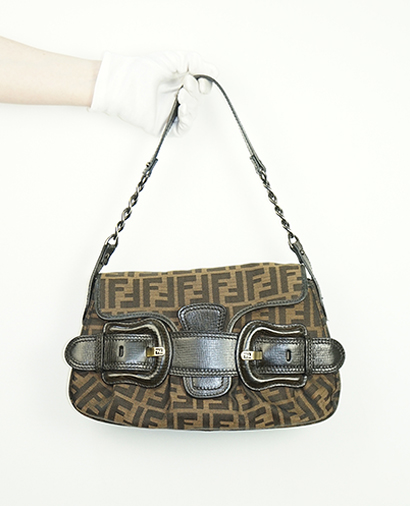 B Bag, £130, Handbags, Brown, Canvas, Front view